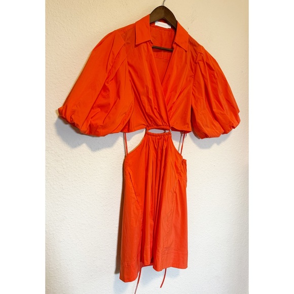 Jonathan Simkhai Orange Mini Dress with Puff Sleeves-Size S - Picture 2 of 13